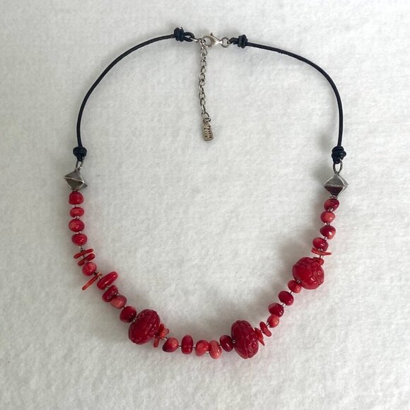 Signed Peyote Bird Sterling Silver 925 Beaded Red Red Coral Necklace 17" - 19" - Picture 7 of 16